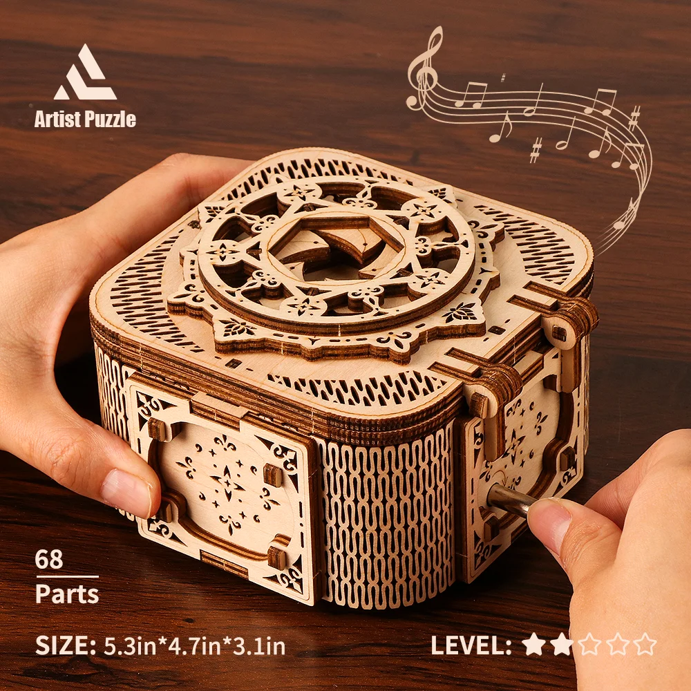 Kotak musik Puzzle kayu 3D, mainan pendidikan indah Kit Model blok bangunan dekorasi meja kerajinan hadiah ulang tahun untuk Ki