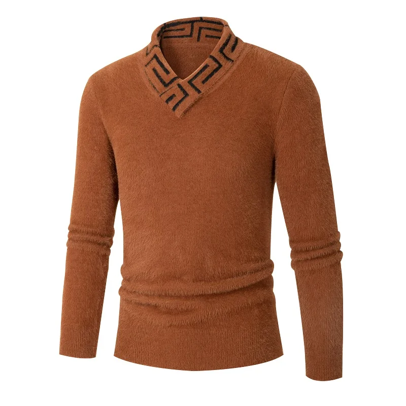 

New couple Christmas sweaters with fleece jackets, thickened mink fleece solid color warm base knitted sweater