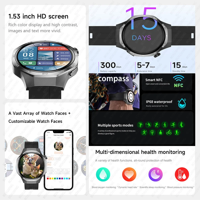 New For HUAWEI Watch GT 5 Pro Sports Smart Watches Men GPS Track Compass Altimeter Waterproof Bluetooth Call NFC Smart Bracelet