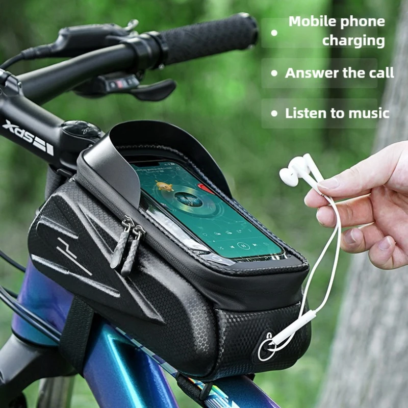 

2L Hard Shell Top Tube Bike Bag, Waterproof Touch Screen Phone Case Bicycle Frame Bag for Mountain Road Cycling Accessories
