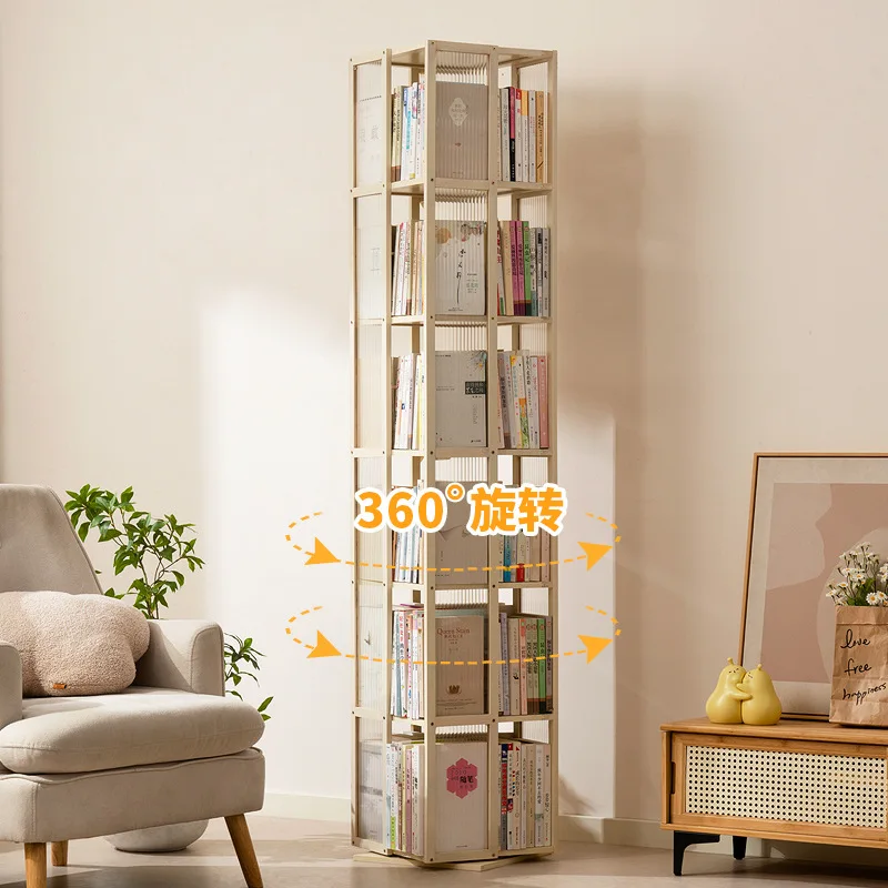Solid wood rotating bookshelf 360 degree bookcase simple Internet celebrity children's storage