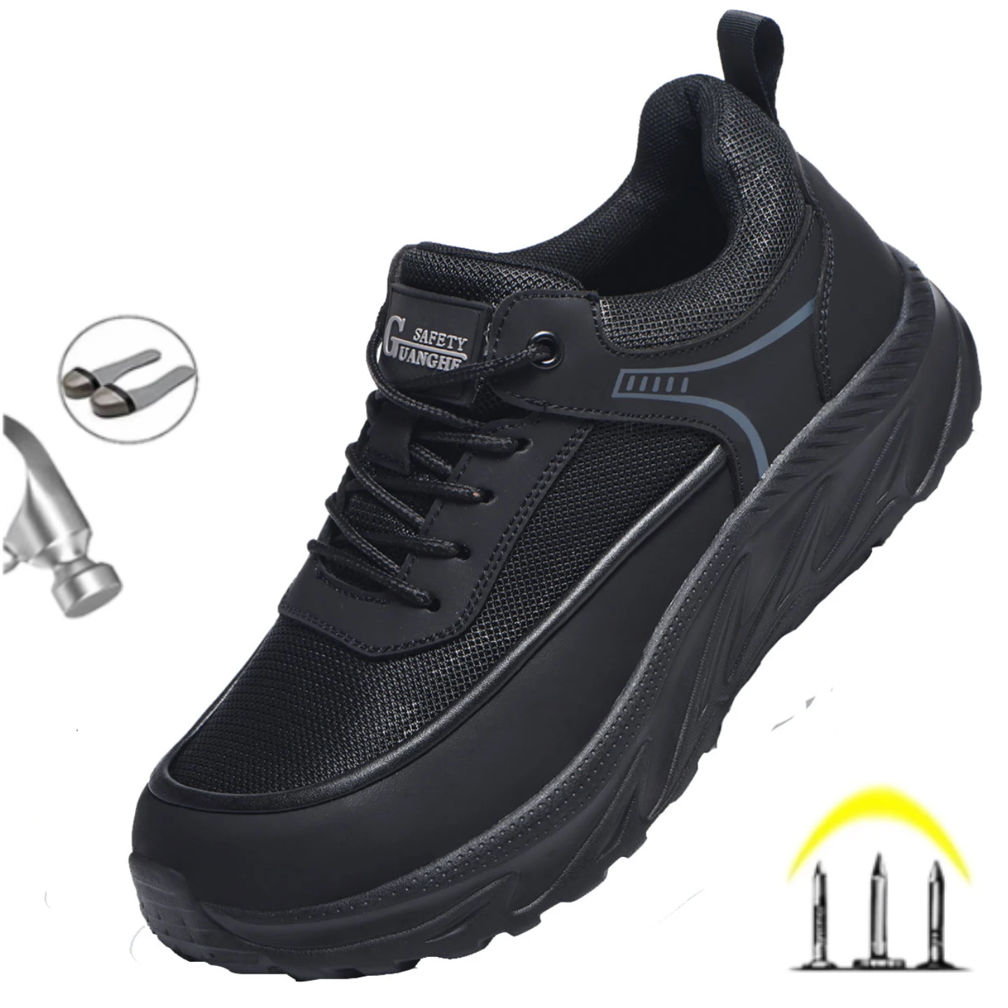 Men's Breathable Mesh Wide Width Summer Safety Shoes, Lightweight Anti-Smash & Puncture Proof Indestructible Work Sneakers