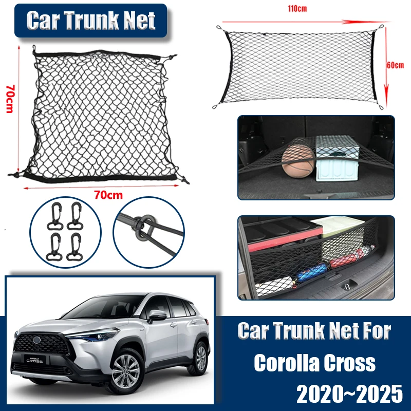 Dla Toyota Corolla Cross Hybrid 2022 2024 Akcesoria 2020 ~ 2025 Samochodowa tylna siatka bagażnika Organizer Nylonowa elastyczna sznurka Części wewnętrzne