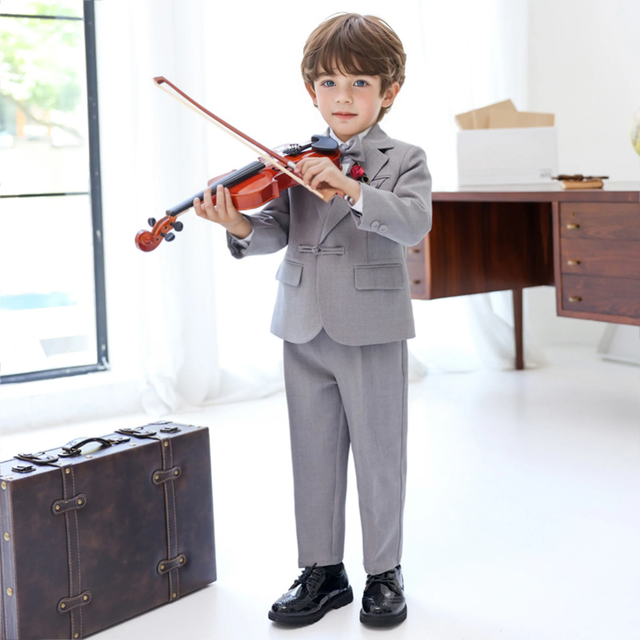 Kids Formal Spring Autumn Suit Set Boys Wedding Birthday Ceremony Blazer Set Children's Piano Host Speech Performance Costume