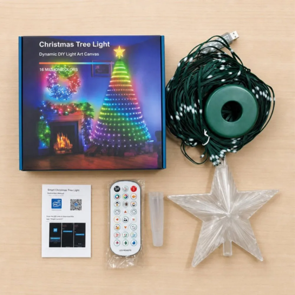 DIY Pixel Light Show Smart Animated Christmas Tree Lights USB Powered with Star Topper LED String Lights