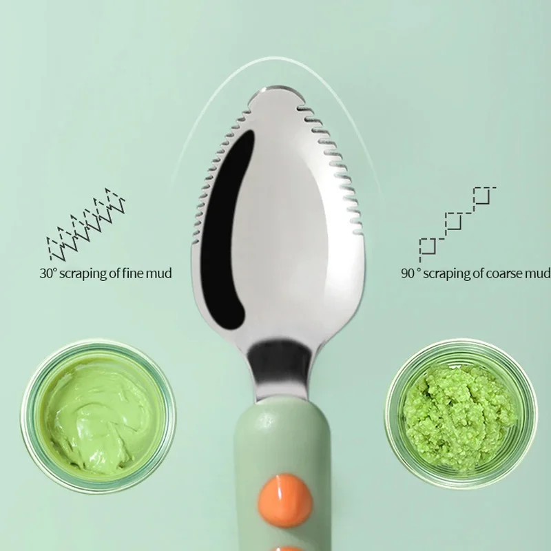 Baby Double Head Silicone Stainless Steel Children Utensil Toddler Infant Food Eating Fruit Scraping Mud Spoon Feeding Spoon