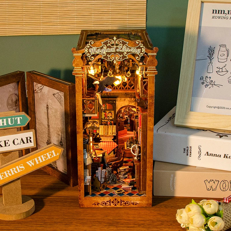 

DIY Book Nook Kit 3D деревянная книжная полка набор кукольный домик ручной работы книжная полка вставка ретро Booknook Декор кукольный домик для рождественского подарка