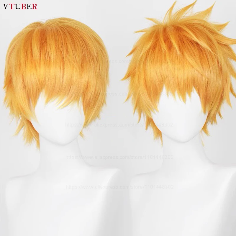 Kurosaki Ichigo Cosplay Wig Anime Kunigami Rensuke Orange Short Heat Resistant Synthetic Hair Halloween Party Wigs + Wig Cap