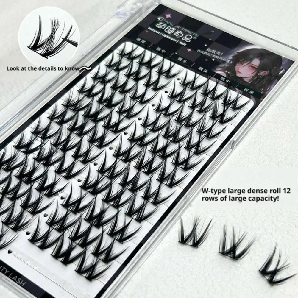 Cílios postiços naturais em forma de w, cluster único segmentado, faça você mesmo, cílios mangá enrolados, extensão de cílios postiços, ferramenta de maquiagem