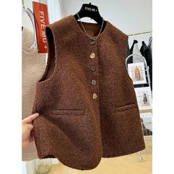 Waistcoats Women Polar Fleece Fabric Vest Loose O-neck Casual Sleeveless Cardigans Autumn Winter Lambhair Jackets for Women Tops