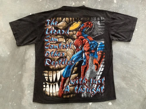 Imagen 2 del producto Marvel-autorizado moda Spider-Man Marvel estampado completo raro masculino y femenino puro algodón impreso camisetas de manga corta Anime