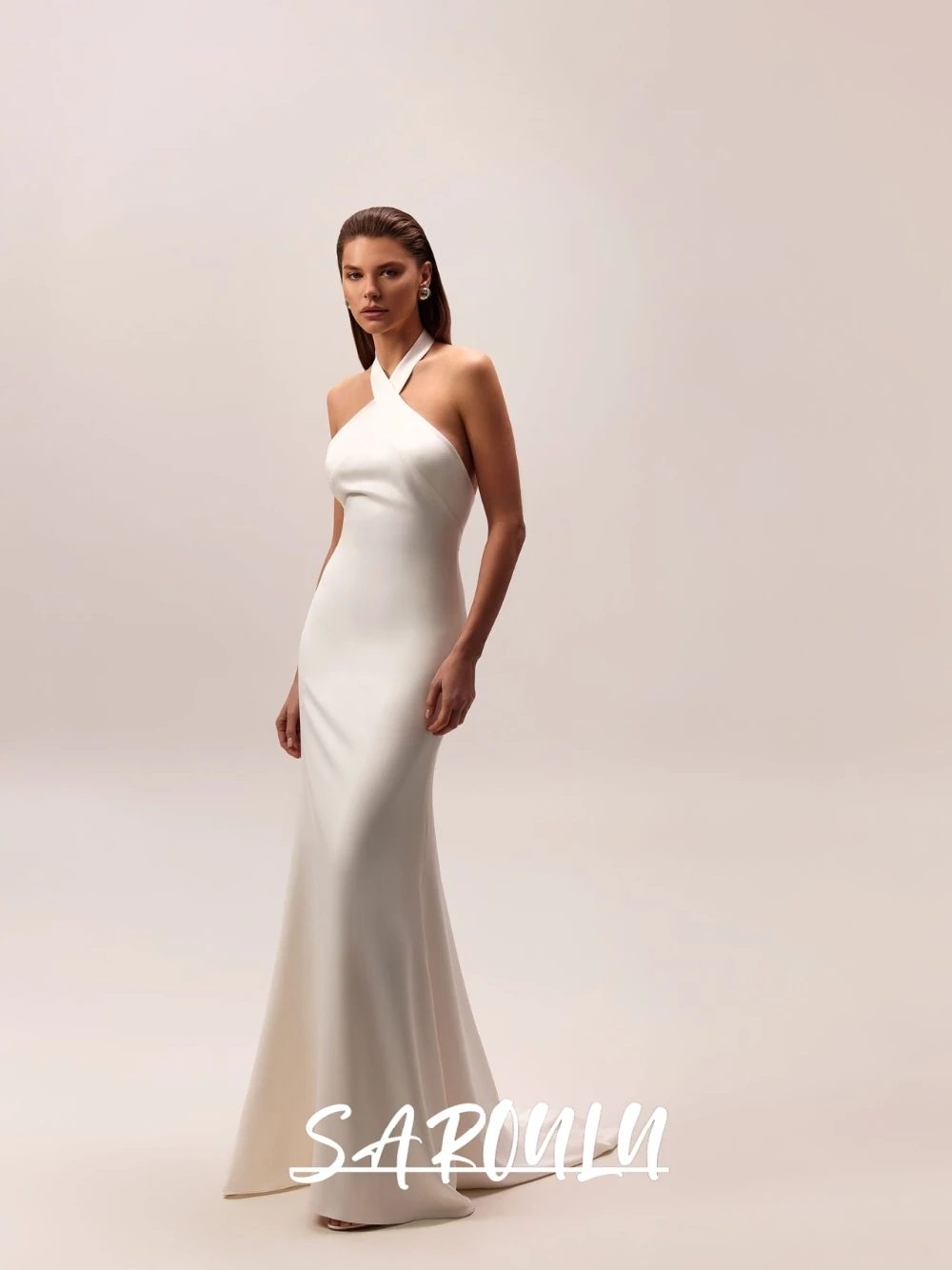 Vestido de novia de satén de sirena minimalista, vestido de novia Sexy con cuello Halter y cremallera en la espalda, ropa de novia personalizada hasta el suelo Simple moderna