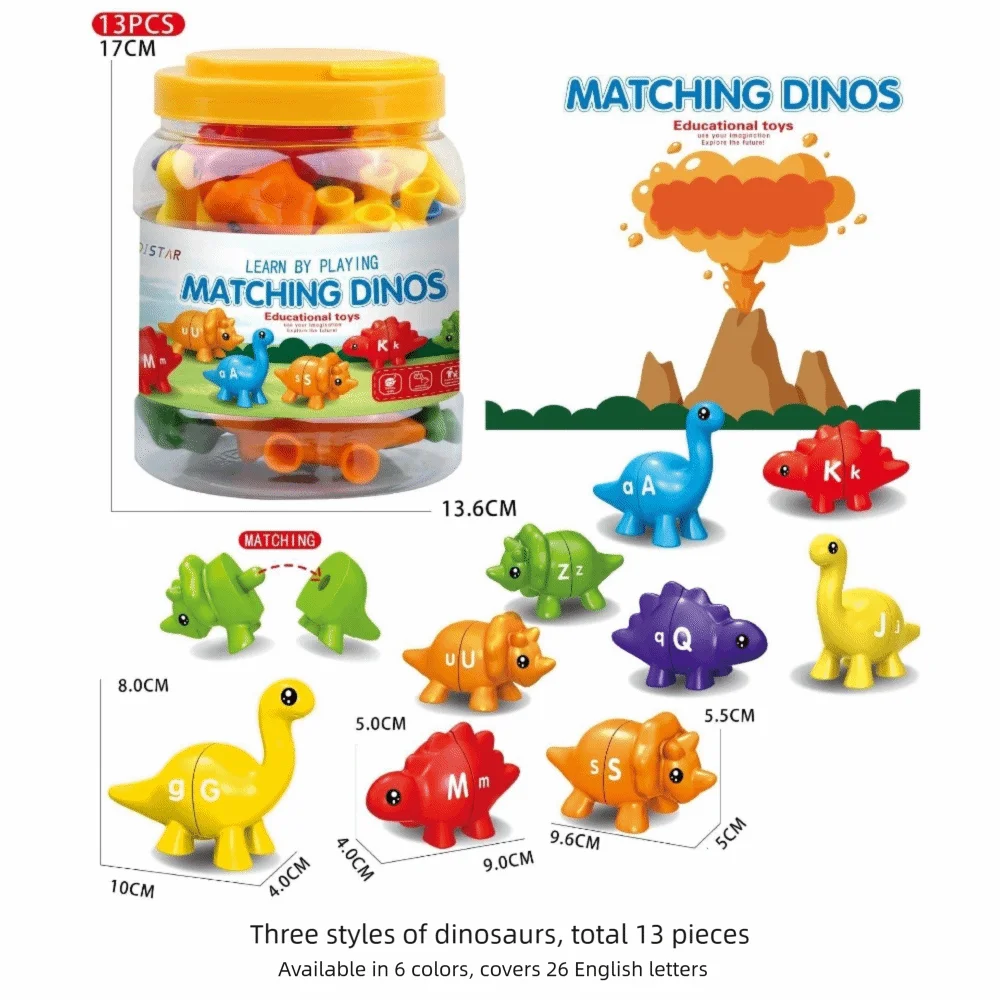 Double-Sided Letters Matching Letters Toy Color Sorting Sensory Toys Dinosaur Toy Hand-Eye Coordination Digital Shape Sorting