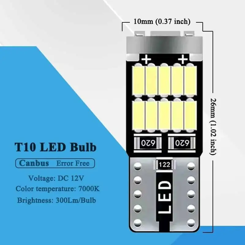 2/6/10 PCS T10 W5W LED Bulb Canbus Error Free 12V 4014 26SMD 7000K White Car Interior Dome Door Trunk License Plate Wedge Lights image 3