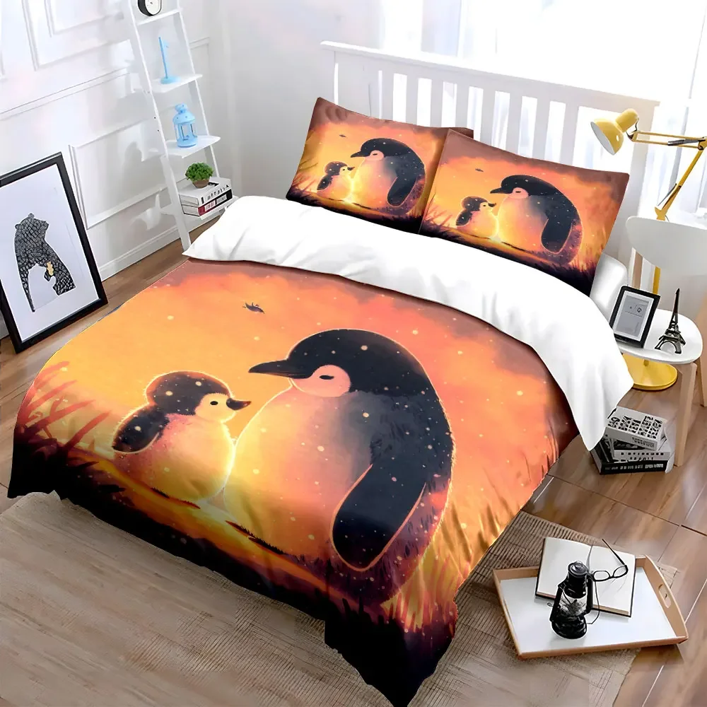 Penguin Family Art Decor Set Soft Comfortable Duvet Cover Bedding Set Included 1*Duvet Cover & 2*Pillowcases, gift