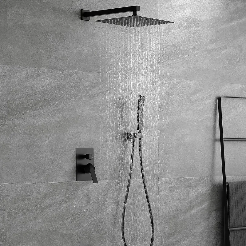 Brass rain shower system Bathroom shower faucet combination set matte black Including embedded valve body and decoration