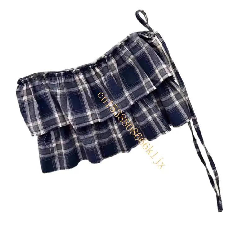 

Women Mini Apron Skirt Plaids Tiered Ruffled Hip Covering A Line Scarf Overskirt 066C
