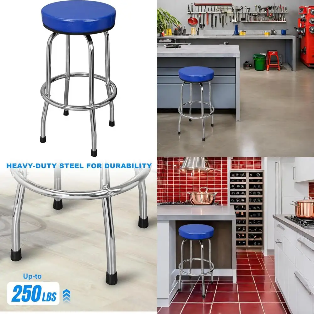 

Swivel Bar Stool with Padded Seat and Chrome Legs, Blue - Garage or Shop Use taburete plegable taburetes chair taburete