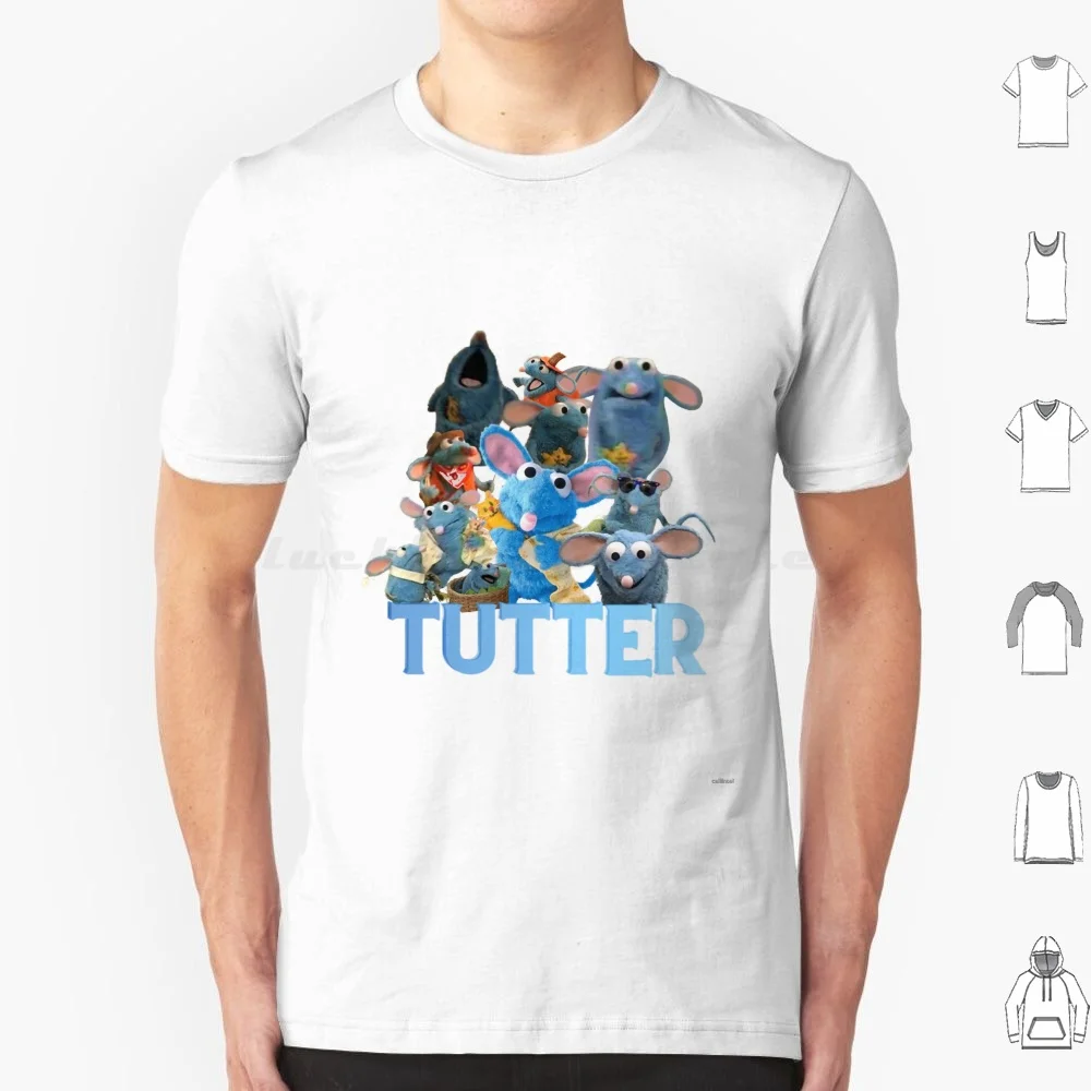 Camiseta con Collage de Tutter, talla grande, 100% algodón, oso Tutter en la casa azul grande, nostalgia infantil, ratón azul nostálgico