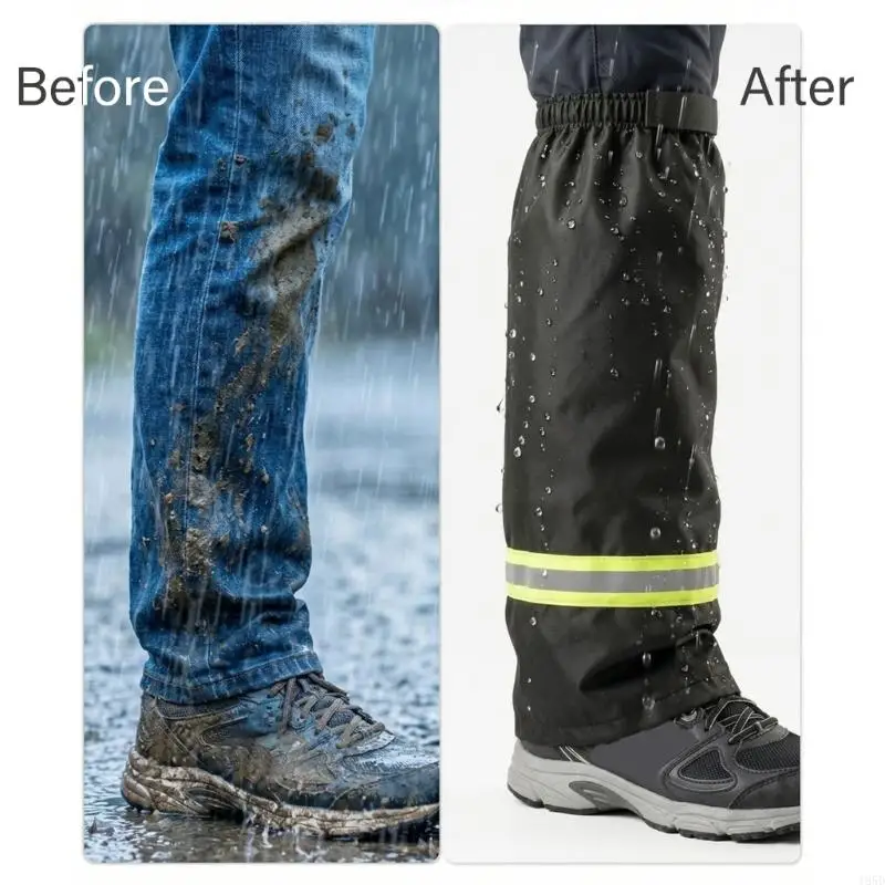 Waterproof Reflective Leg Gaiters with 55 Cm Over the Knee Coverage, Pair of Rain Leg Covers with Adjustable Fit for Cycling and
