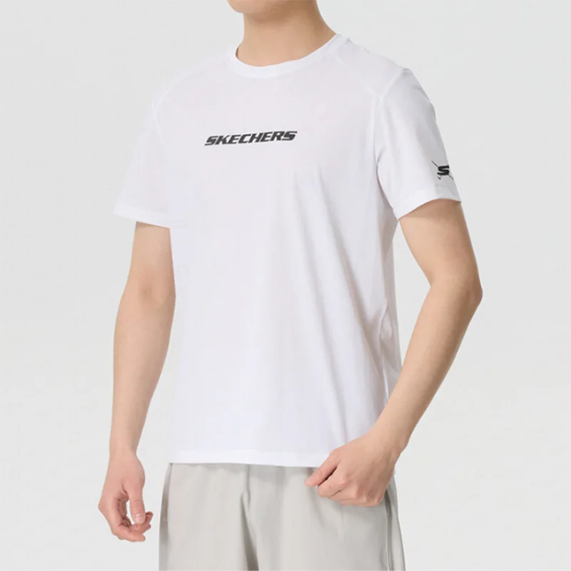 Skechers short-sleeved men's summer white round-neck casual sports T-shirt with breathable fabric P224U047-000Q