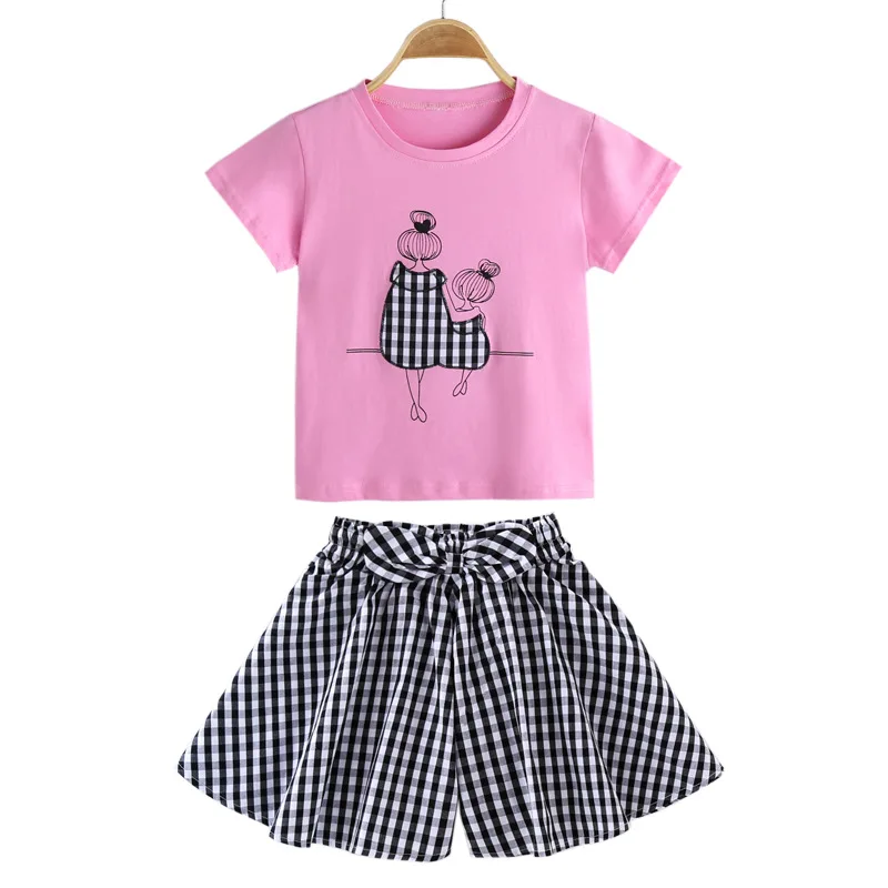 Ropa de verano para bebés y niñas, Conjunto de camiseta y falda a cuadros, 2, 3, 4, 5, 6, 7, 8, 9, 10, 11, 12 y 13 años, 2024