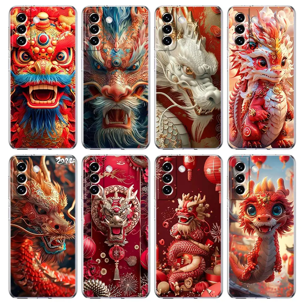 Transparent Cover for Samsung Galaxy S26 S25 S24 S23 S22 S21 S20 FE Ultra S25 Edge S10 Plus 5G Phone Case Cartoon Dragon Fundas