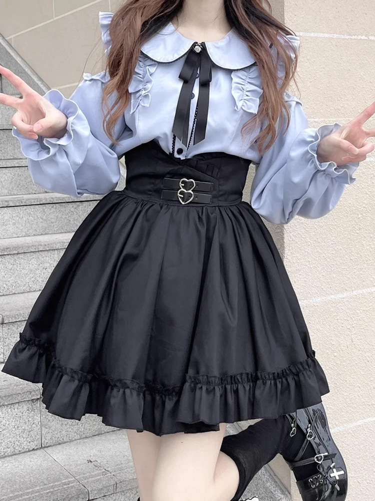 Sweet And Spicy Shoulder Bared Shirt And Cake Short Skirt Two Piece Set Waist Cinching Wooden  Trim Fashionable Women's E...