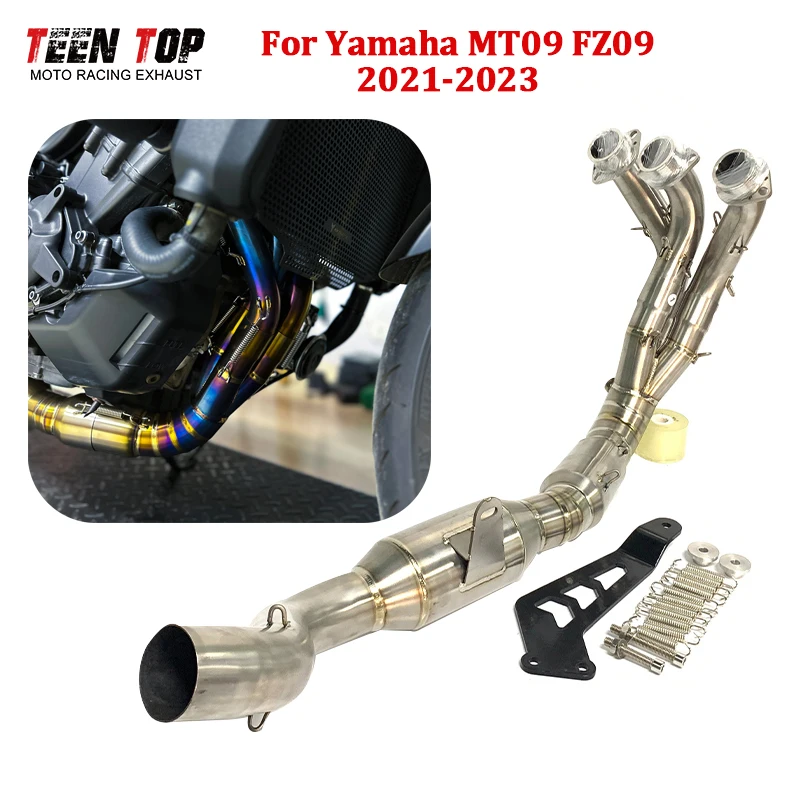

Титановая выхлопная труба мотоцикла для Yamaha MT09 FZ09, передняя труба MT-09, выхлопная коллекторная трубка 21-23, подходит для глушителя 51 мм