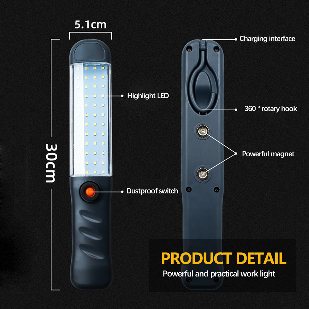 Lanternas led recarregável luz de trabalho com base magnética e pendurado gancho 3 modos projector para o reparo do carro grill uso ao ar livre