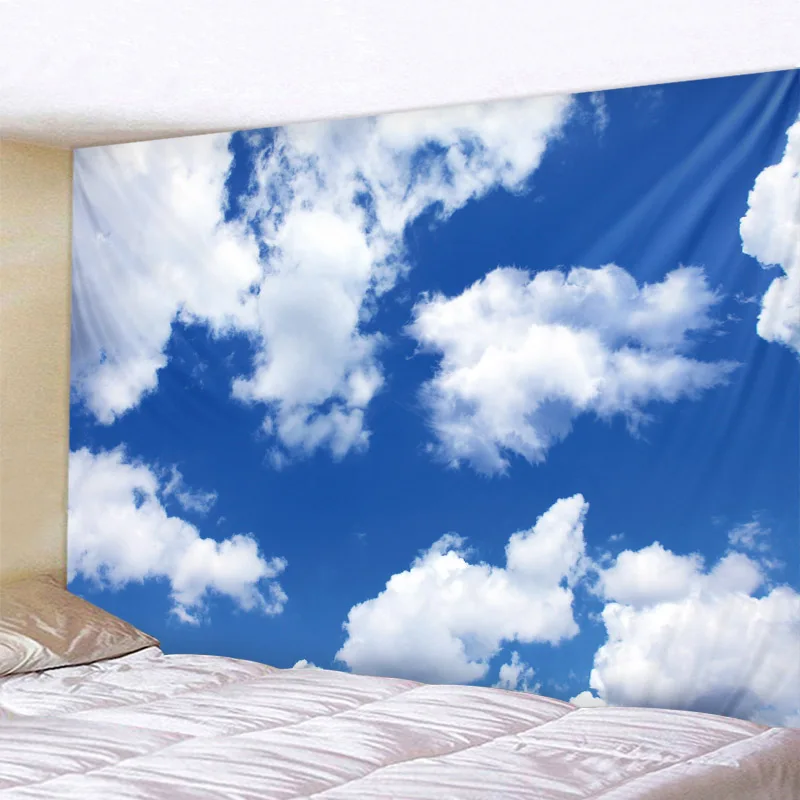 Blue Sky White Cloud Tapestry Wall Hanging Sunset Dusk Background Cloth Bohemian Room estetica decorazione della casa