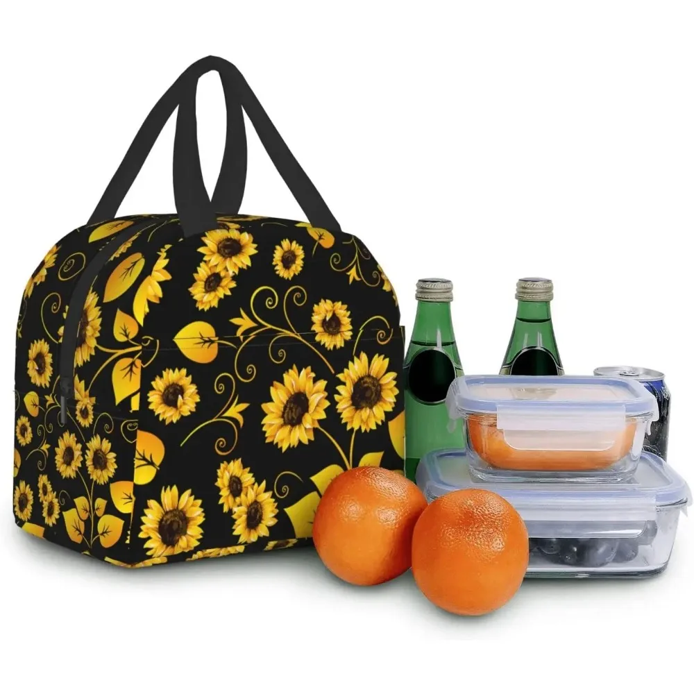 Sunflower Insulated Lunch Bag for Women Men Washable Cooler Tote Bag Reusable Lunch Box Lightweight for Office Work Picnic Beach