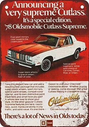 Bedroom Street Chic Art Retro Metal Office Warning 8x12in,1978 Cutlass Supreme,Pub Shop Bar Wall Decor Retro Metal Ar