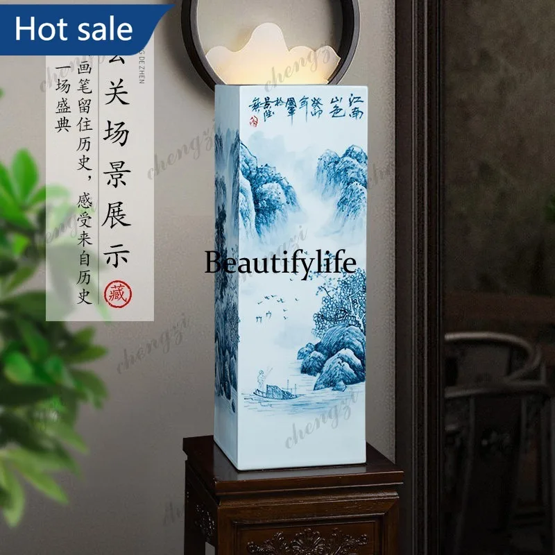 NQ52 Jingdezhen ceramic vase master hand-painted painting and calligraphy scroll cylinder storage living room study floor orname