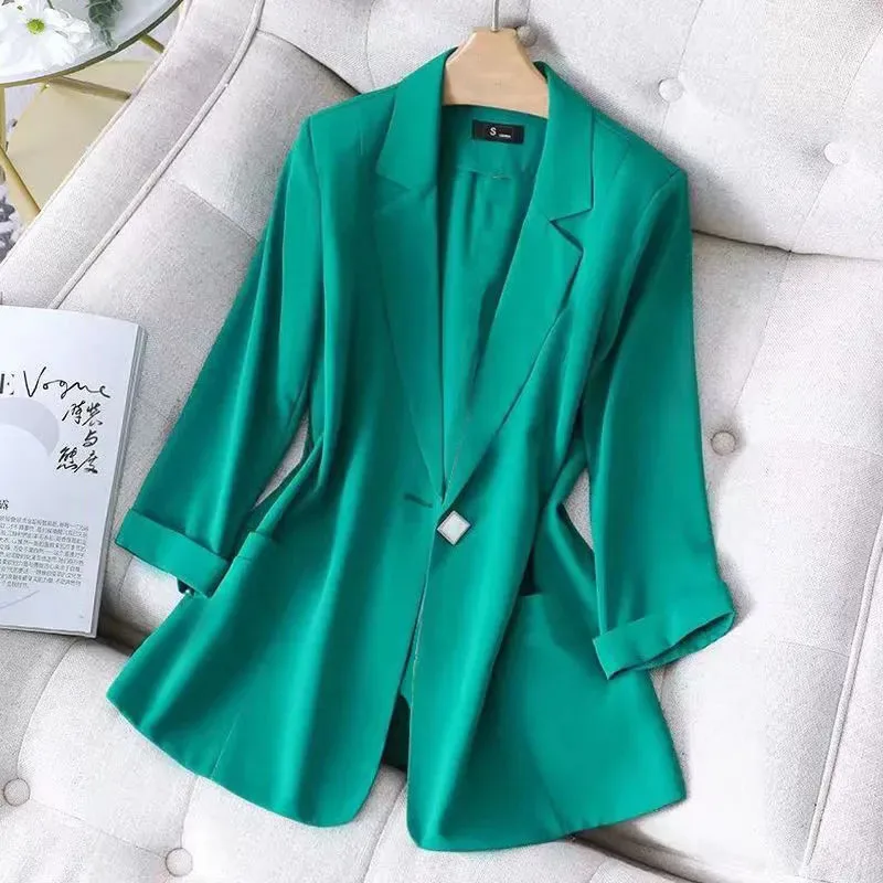 2022 Black Thin Women Suit Jacket Summer Half Sleeve White Slim Female Blazers Elegant Chic Women Fashion Blazer Coat