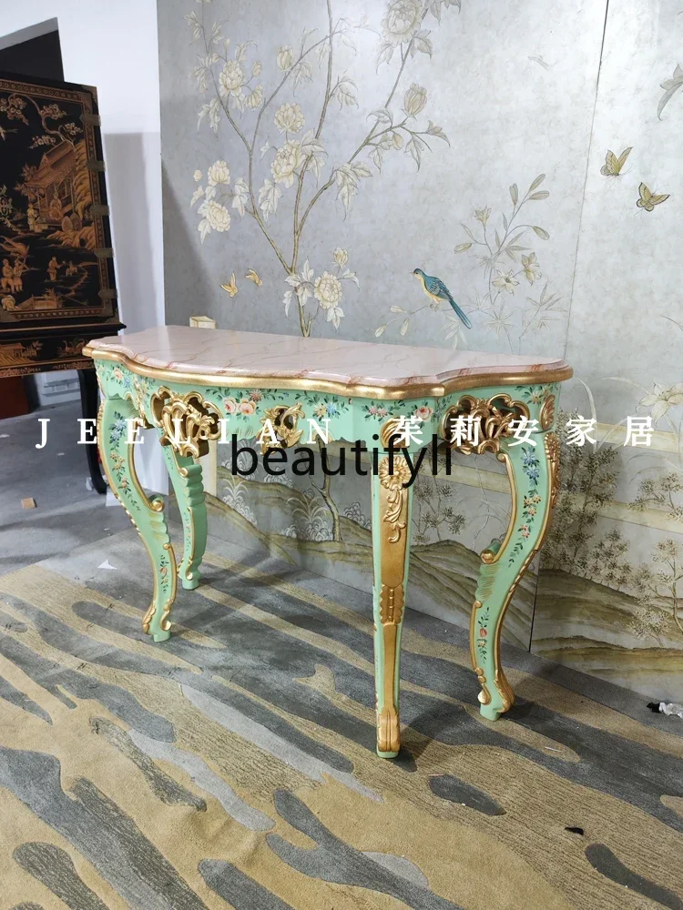 European luxury hand-painted solid wood heavy industry engraving gold painting blue-purple curved edge Xuanguan platform2936