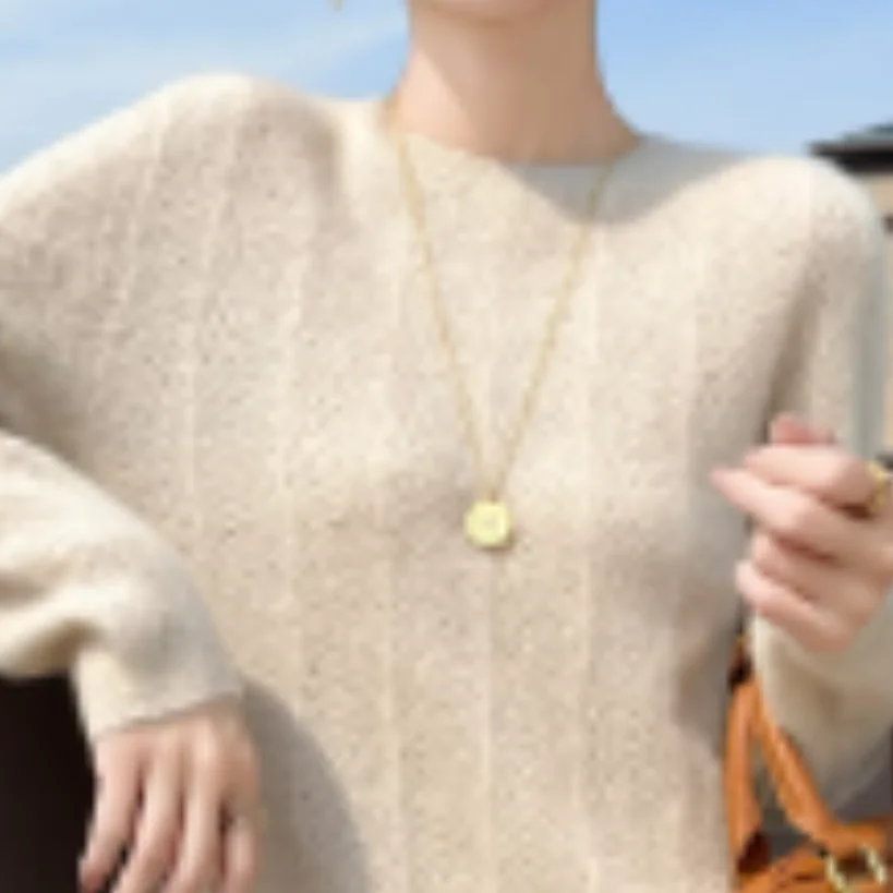 

Women's Fan-Shaped Sweater O-Neck Hollow Out 100% Merino Wool Knitwear Chic Soft Warm Pullovers Comfort Simple Basic Tops