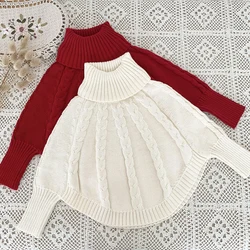 Kids Baby Girls Long Sleeve Turtleneck Pullover Sweaters Autumn Winter Baby Girl Pure Color Knit Children's Sweaters