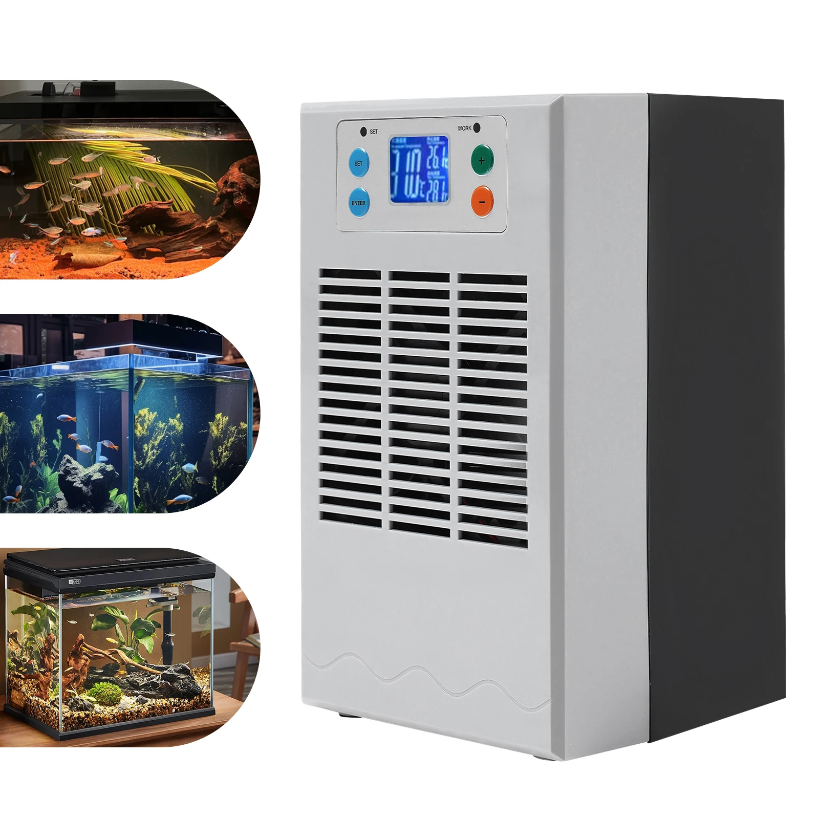 100W Aquarium Water Chiller Rectangular Glass Body Constant Temperature Cooling System Fish Tank Cooler for Pet Supplies