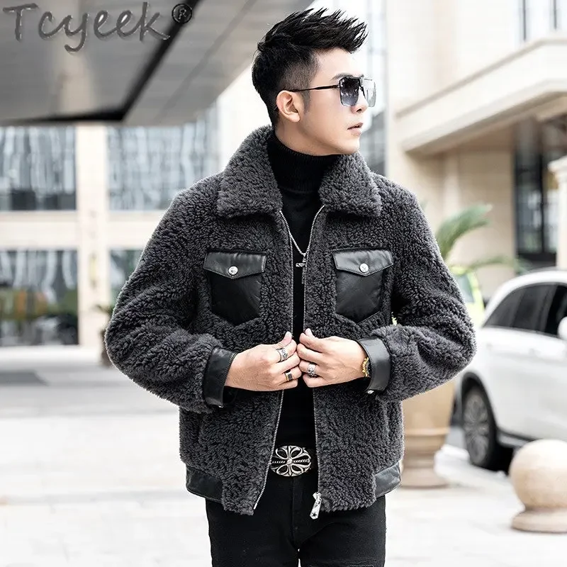 

Tcyeek Men's Sheep Shearing Coats Fashion Wool Jacket Winter Warm Jackets New Man Clothes Casual Silm Coat Streetwear Abrigos