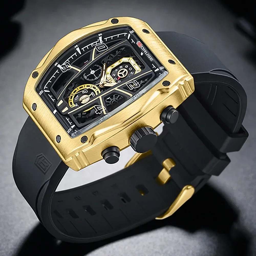 

Модные мужские часы BORUSE, комплект из 2 шт./компл., комплект ожерелья, силиконовый ремешок, аналоговый мужской кварцевый механизм с датой, идеальный подарок для мужчин