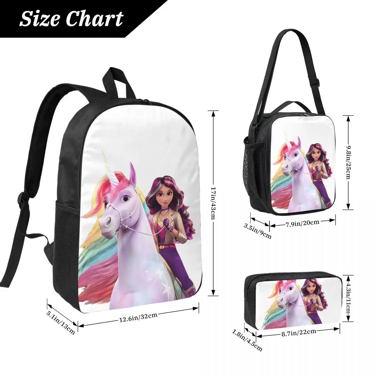 Unicorn Academy Sophia Wildstar Backpack Student Boys Girls BookBag School Bag Shoulder Bags 3ps Insulated Lunch Bag Pencil Case