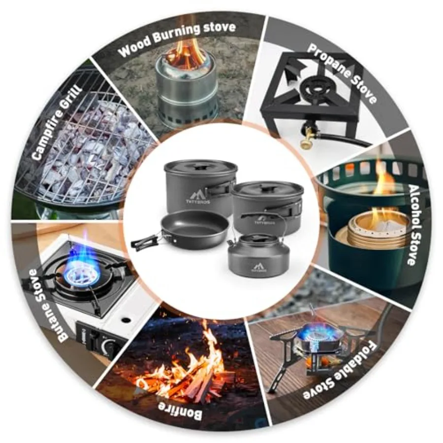 27pcs Portable Camping Cookware Set for 2-4 People Including Kettle Pots Pans Stainless Steel Utensils Plates and Dishware Dura