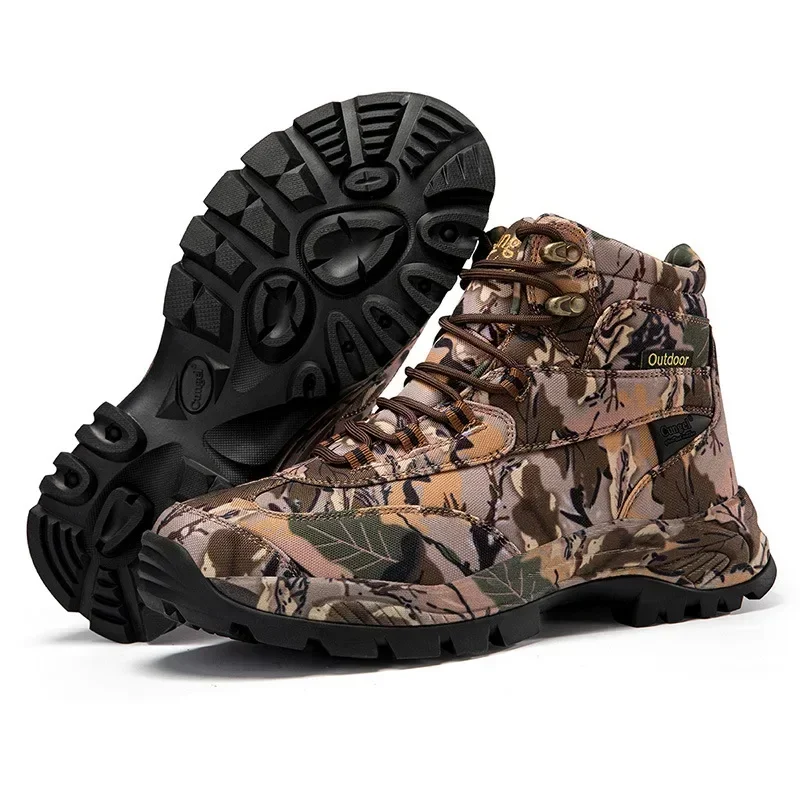 Men's High Top Camouflage Hunting Boots Breathable Sports Shoes Outdoor Hiking Wear-Resistant Waterproof Mountaineering Boots