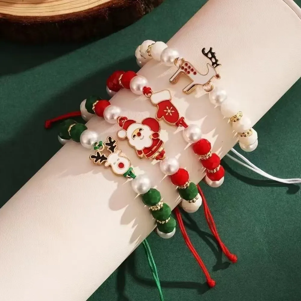 4‑piece set Reindeer Christmas Charm Bracelet Santa Claus Christmas Styled Soft Ceramic Bracelets Imitation Pearl Bracelet Women