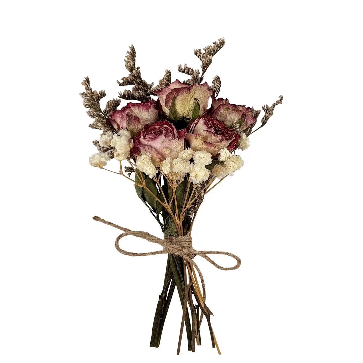 Mini Dried Flower Bouquet Natural Red Purple Rose With Baby Breath Limonium For Wedding Party Home Table Boho Decor
