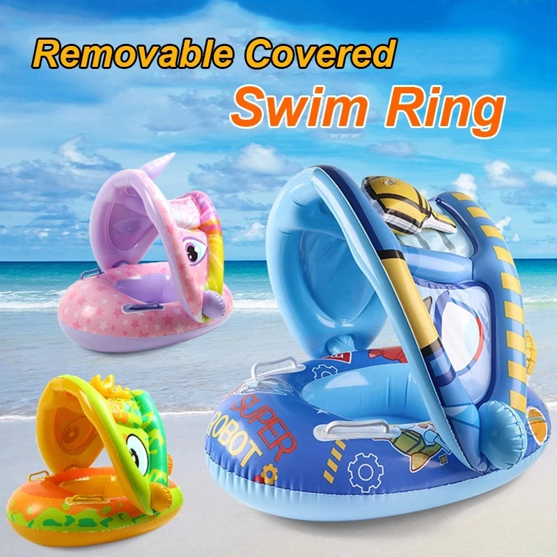 

Inflatable Baby Swim Ring Seat Floating Sun Shade Toddler Swim Circle Outdoor Swimming Pool Bathtub Beach Party Summer Water Toy