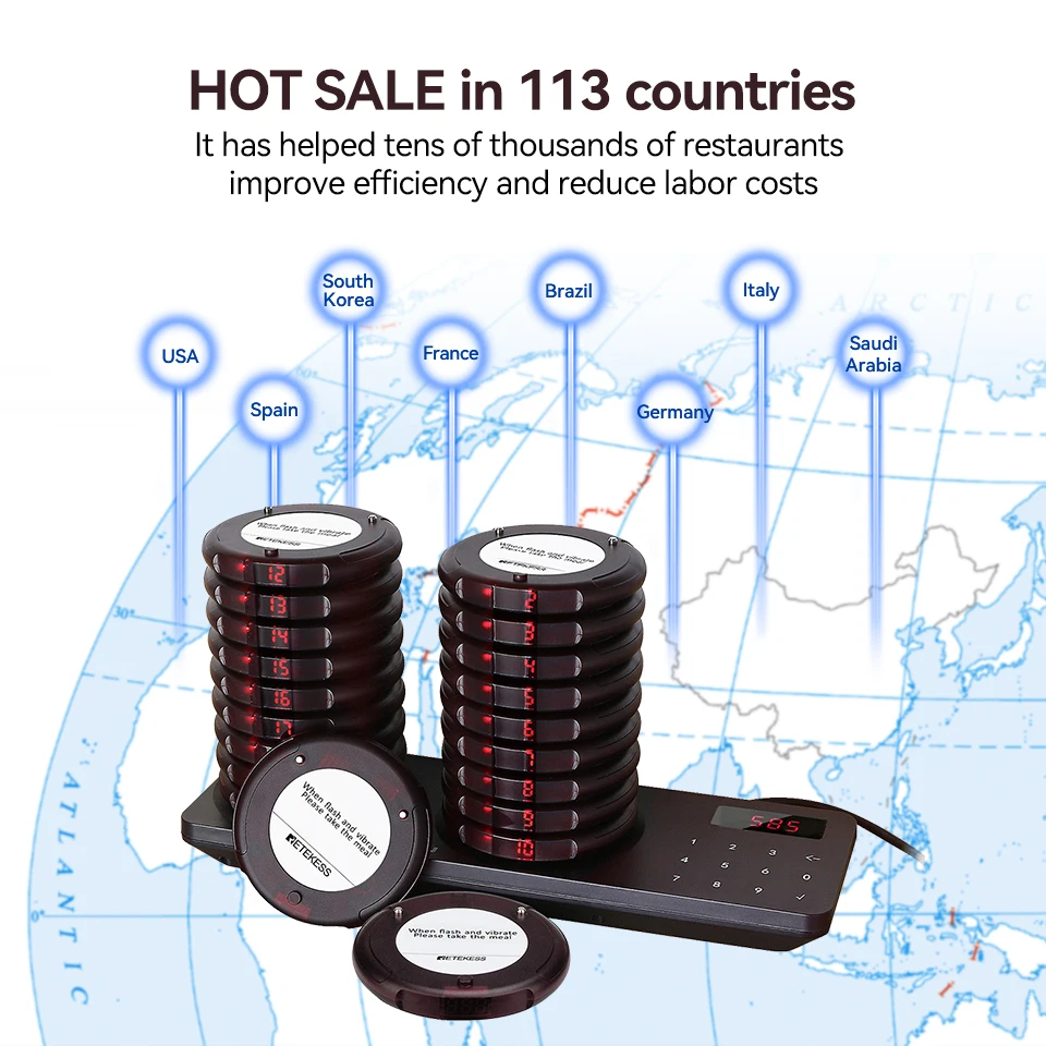 Retekess TD163 Cercapersone ristorante Sistema di chiamata wireless Vibratori Dispositivo cercapersone Campanello di vibrazione Cafe Beeper per caffè Cibo Camion