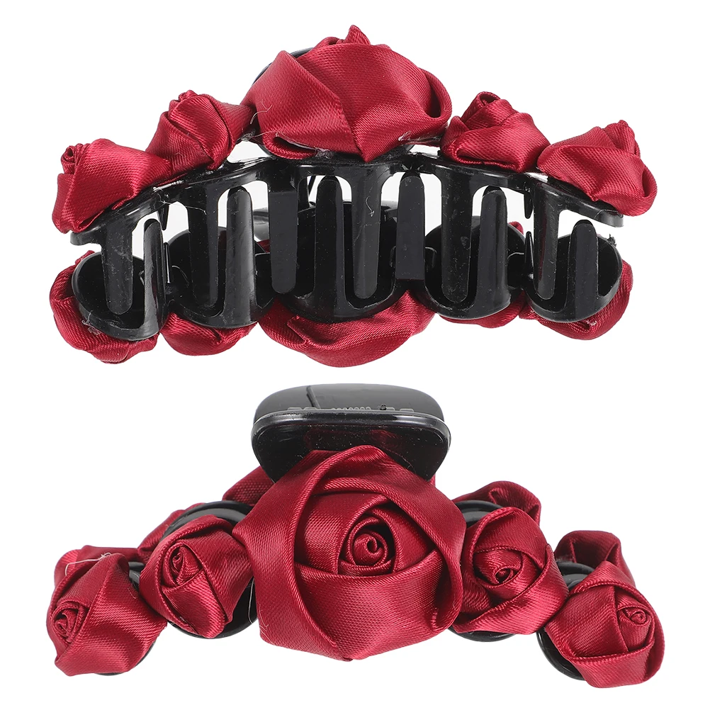 

2Pcs Hair Claw Clip Red Rose Floral Hairpin Elegant Design Secure Grip for Thick Thin Hair Valentine's Day Special Occasion