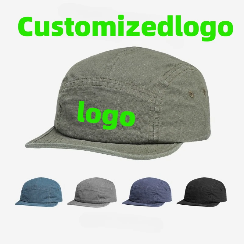 

Customized Logo Japanese-style Flat-brimmed Checkered Solid-color Men's and Women's Five-piece Cap